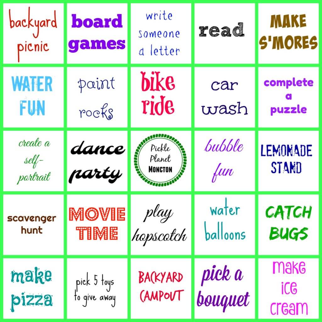 Summer Bucket List Bingo Pickle Moncton